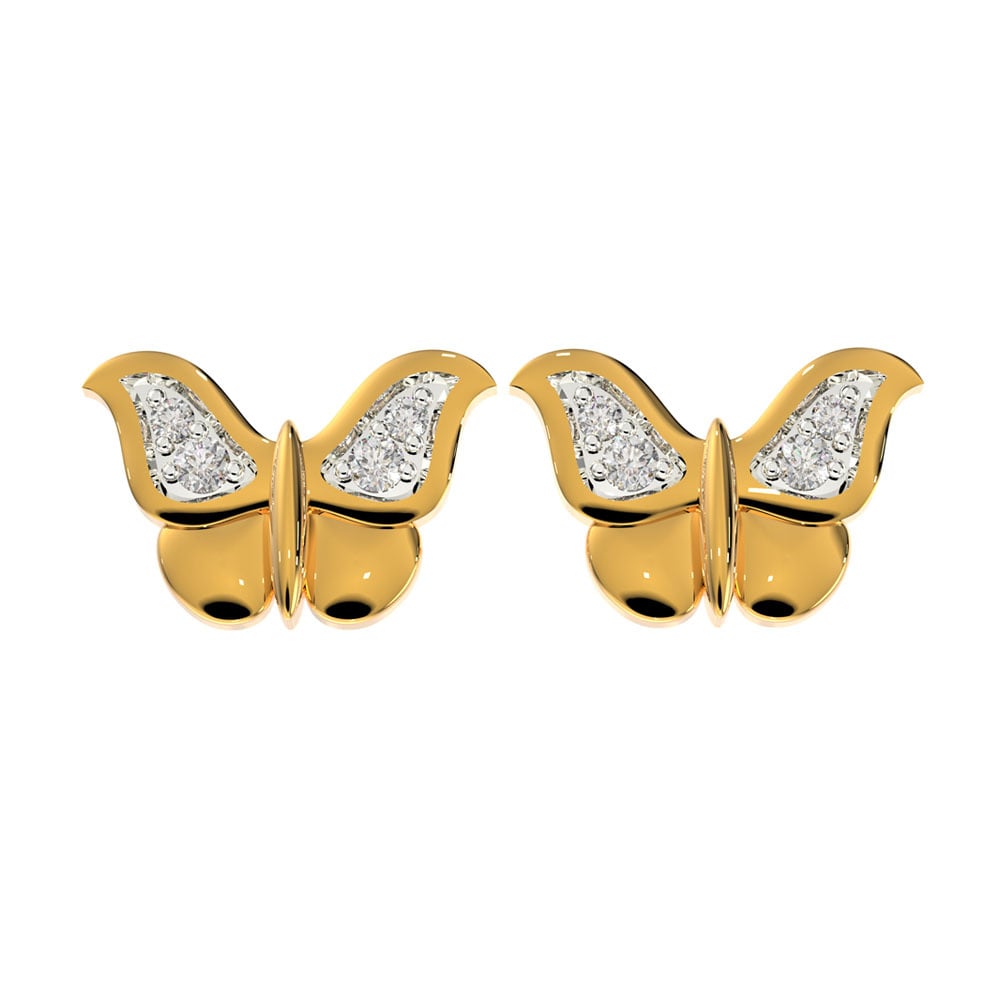 14K gold earrings - hanging glazed light pink butterflies, small hoops, 12  mm | Jewellery Eshop EU