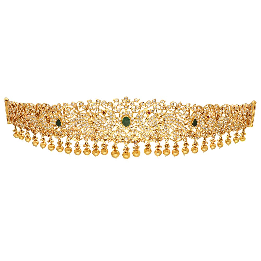 Buy 22Kt Gold Peacock Design Diamond Vaddanam 213VG20 Online from