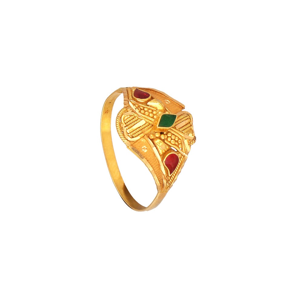 Designer Ladies Gold Ring - RiLg4338 - 22KT Gold fancy Ladies ring with  Filigree Work,frosty mat finish and mild diamond cuts on it. This r