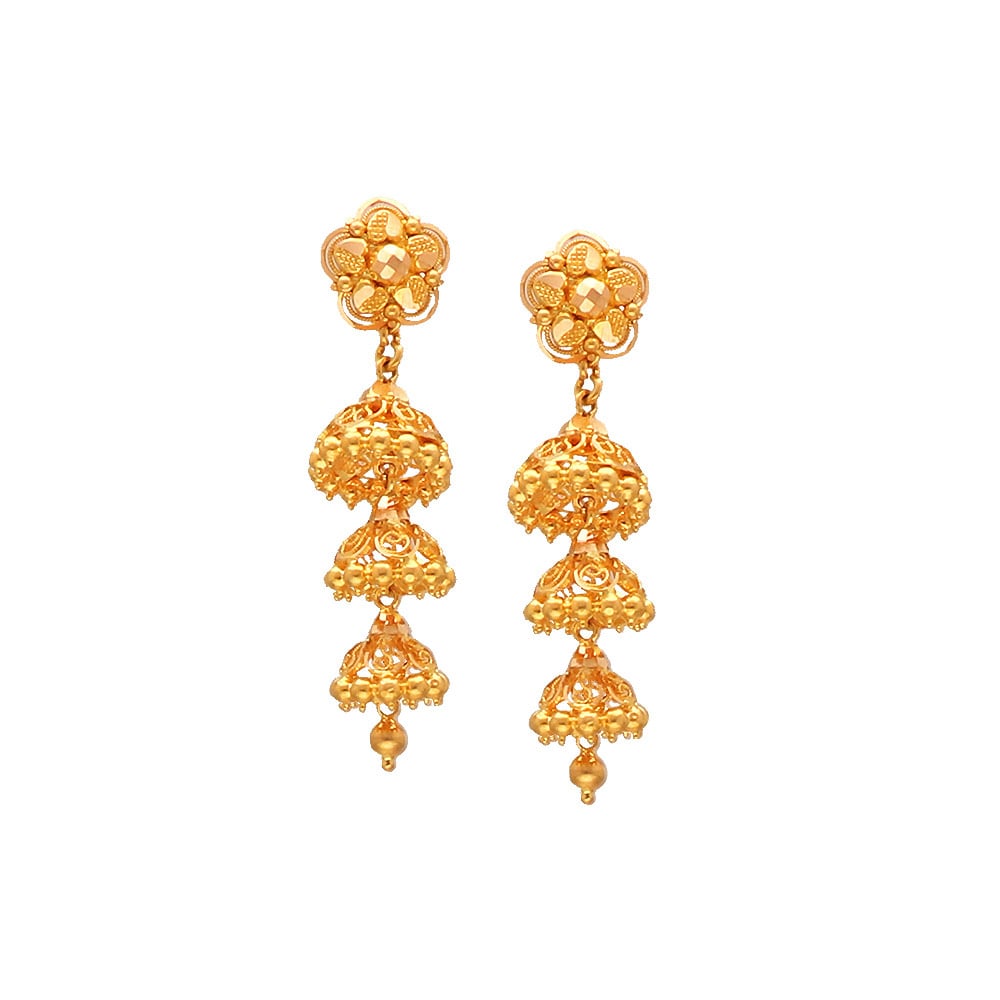 22K Gold Jhumkas (Buttalu) - Gold Dangle Earrings With Color Stones &  Pearls - 235-GJH2046 in 10.300 Grams