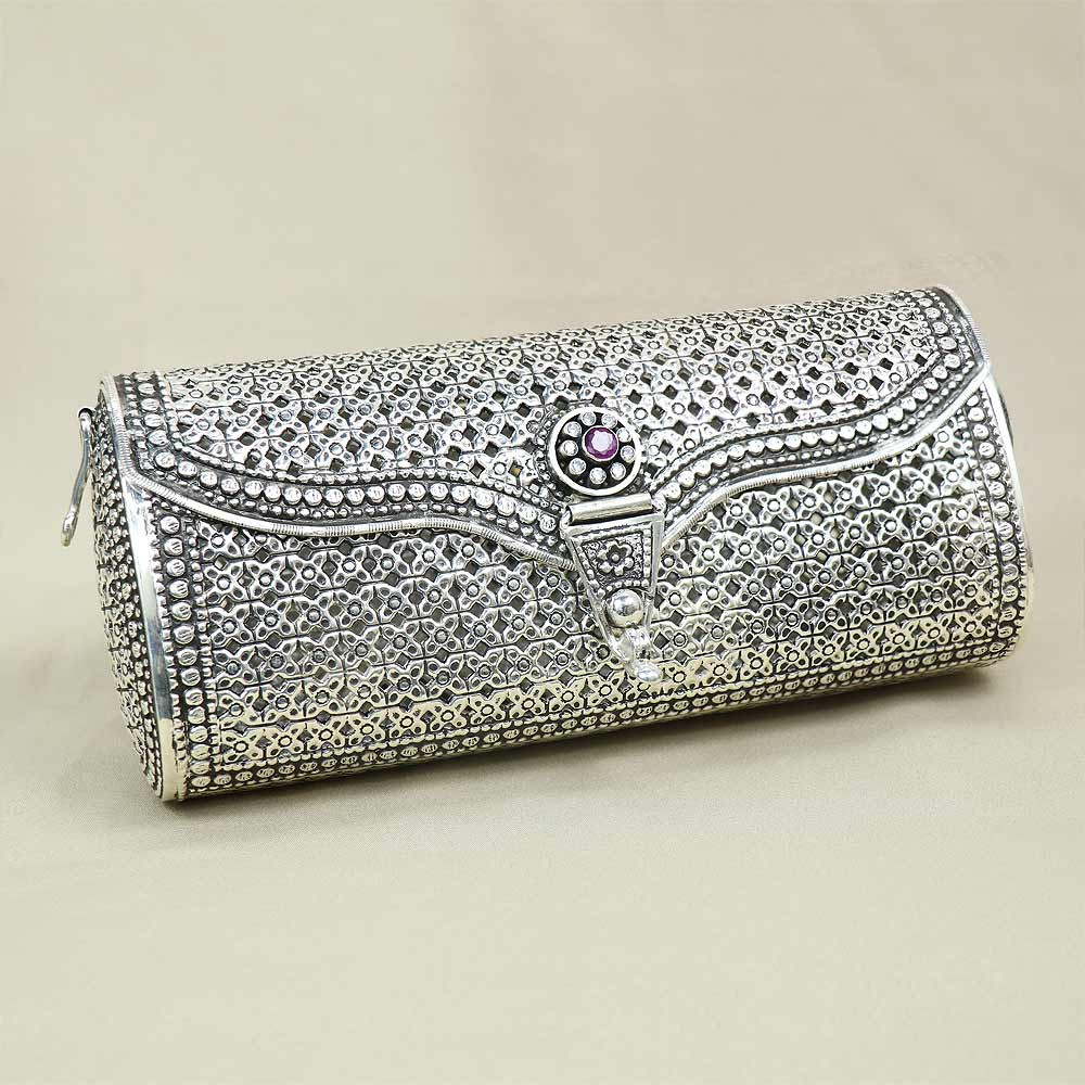 Party Pure Silver Oxidized Designer Handle Bag With Precious Gemstone at Rs  45999/piece in Jaipur