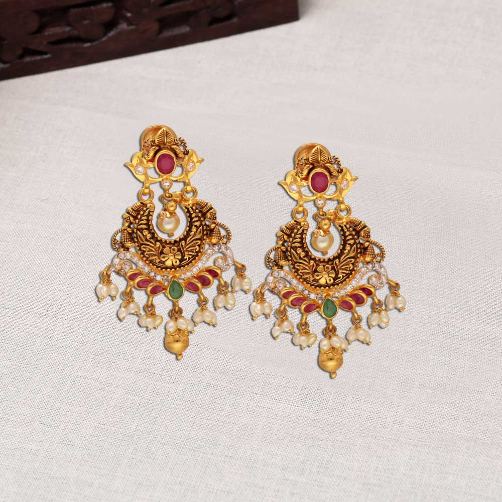 Elegant Necklace with Chandbali Earrings - South Indian Temple Jewellery |  Arjunazz