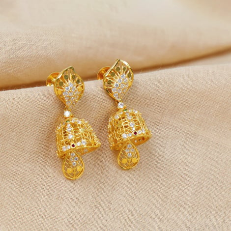 22K Gold Plated Indian Full Ear Earrings With Jhumka Gorgeous Bridal Set d  | eBay
