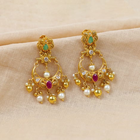 Peacock Emerald Stone Chandbali Earrings - Arshis - Buy Traditional and  Fashion south India Jewels