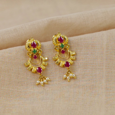 Light weight chandbali peach minakari earrings with pearl and beads ha –  Prashanti Sarees