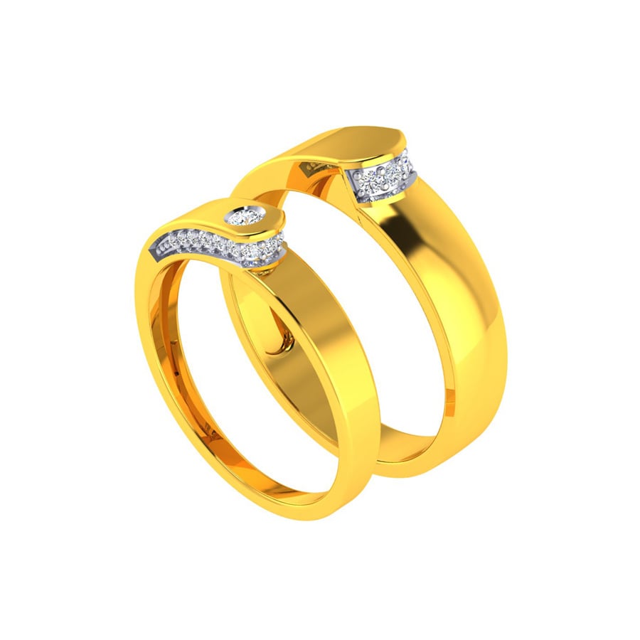 Curled Heart Wedding Rings His and Her Set in White and Yellow Gold