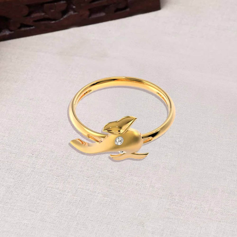 14K Yellow and White Gold Polished Dolphin Ring