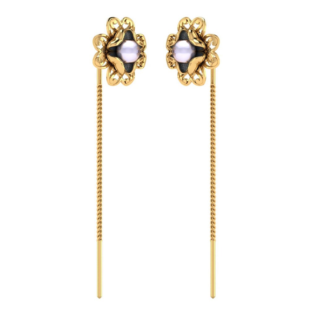 Exquisite 18 Karat Yellow Gold Fadhl Sui Dhaga Earrings with Sparkling  Diamonds | eBay
