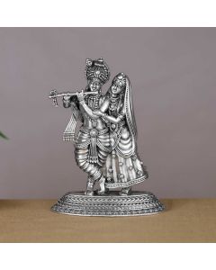 351VA6810 | Silver Antique Lord Radha Krishna 3D Idol 351VA6810