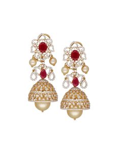 155VH8258 | 18Kt Diamond Minimalistic Ruby Pearl Jhumka Earrings 155VH8258
