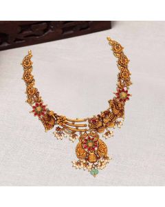 123VG7872 | 22Kt Antique Gold Unique Designer Nakshi Necklace 123VG7872