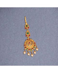 86VG1879 | 22Kt Little Girls Latest Gold Maang Tikka With Ruby Emerald Stones 86VG1879