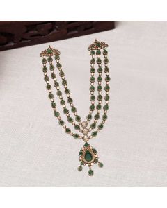 588VA984 | 18Kt Pear Shaped Polki Emerald Haram In Victorian Style 588VA984
