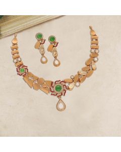 123JG8155 | 22Kt Modern Tribal Style Antique Gold Necklace Set 123JG8155