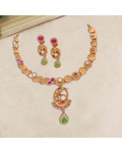 123JG8152 | 22Kt Indian Heritage Gold Necklace Set With Antique Finish 123JG8152