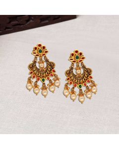 136JG319 | 22Kt Gold Chandbali Design Antique Kundan Earrings 136JG319