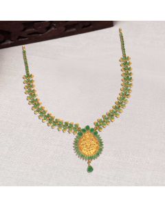 110VG6530 | 22Kt Precious Lakshmi Pendant Emerald Stone Gold Necklace 110VG6530