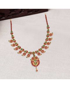 110VG7107 | 22Kt Precious Ruby Emerald Stone Mango Motif Gold Necklace 110VG7107