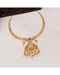 110VG6941 | 22Kt Traditional Ram Parivar Kanti Gold Necklace With Precious Stones 110VG6941