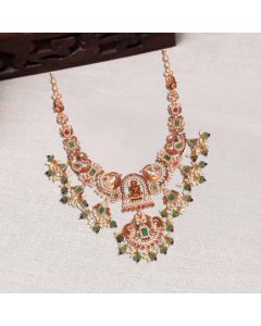 110VG7231 | 22Kt Lakshmi Peacock Design Pachi Work Gold Necklace 110VG7231