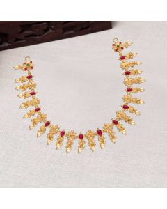 10VG8980 | 22Kt Stylish Short Gold Necklace With Semi Precious Stones 10VG8980