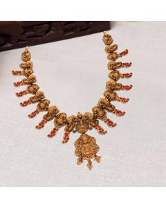 123VG7611 | 22Kt Deep Nagas Lakshmi Peacock Antique Gold Necklace 123VG7611