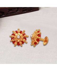 77VJ3892 | 22Kt Fancy Floral Ruby Gold Stud Earrings 77VJ3892