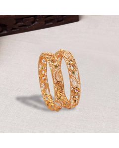 112VG1875-112VG1876 | 22Kt Peacock Design Chetam Stone Gold Bangles 112VG1875