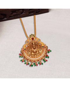 70VG3960 | 22Kt Lakshmi Lotus Gold Pendant With Semi Precious Stones 70VG3960