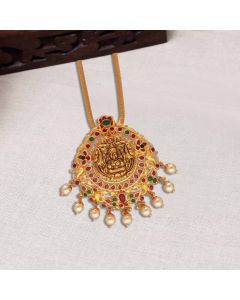 70VG3857 | 22Kt Designer Lakshmi Gold Pendant With Semi Precious Stones 70VG3857