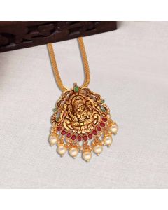 70VG4024 | 22Kt Lakshmi Devi Gold Pendant With Ruby Emeralds 70VG4024