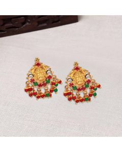 74VL295 | 22Kt Lakshmi Motif Ruby Emerald Gold Earrings 74VL295