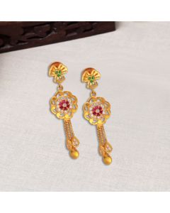 82VJ612 | 22Kt Gold Signity Blossom Dangle Earrings 82VJ612