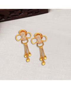 82VJ620 | 22Kt CZ Floral Gold Dangle Earrings 82VJ620