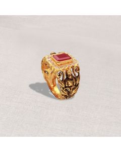 610VA100 | 22Kt Divine Antique Gold Ring For Men 610VA100