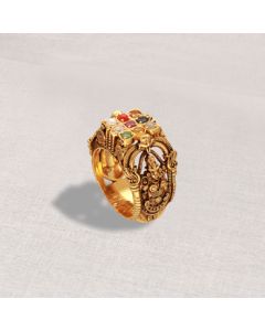 610VA86 | 22Kt Antique Style Navaratna Gemstone Gold Ring 610VA86