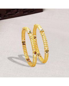 16VK8999-00 | Vaibhav Jewellers 22K Plain Gold Ruby Emerald 2 Set Broad Bangles 16VK8999