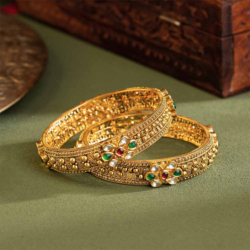 Vaibhav Jewellers 22K Antique Kundan Bangles 131VG6_2