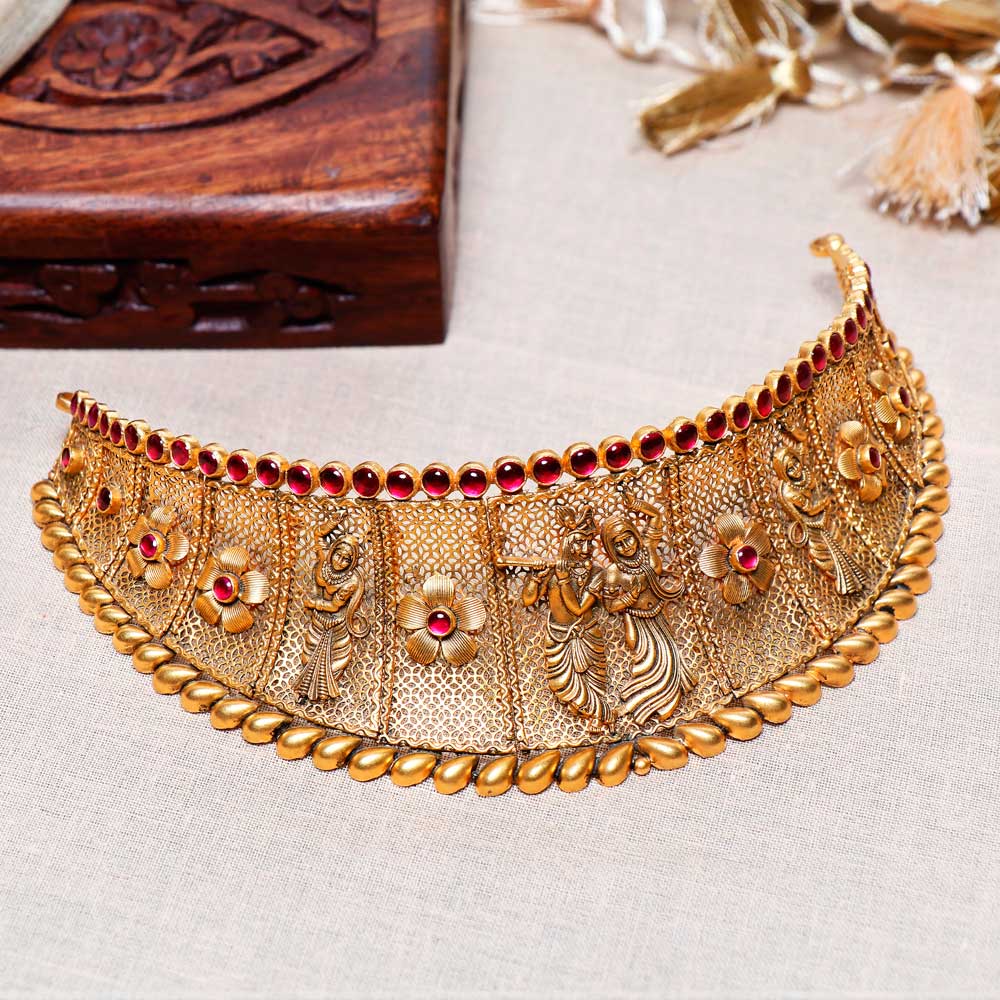 Buy Vaibhav Jewellers 22K Antique Gold Radha Krishna Choker 123VG5548 ...
