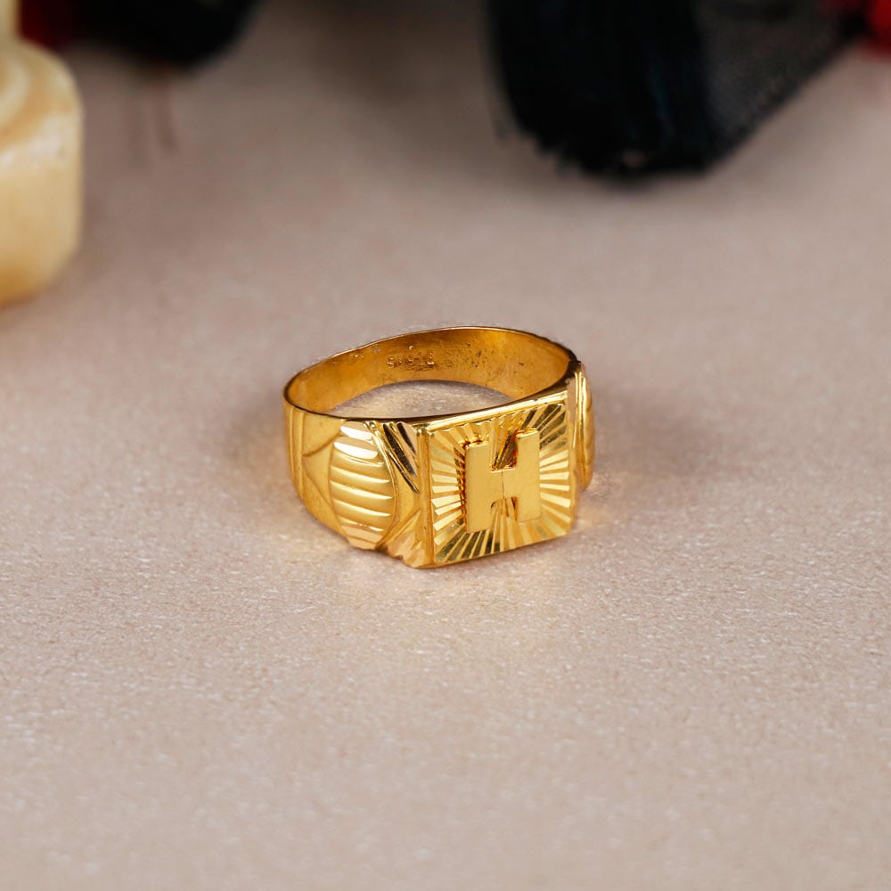Paired Alphabet Crown Signet Gold Name Ring