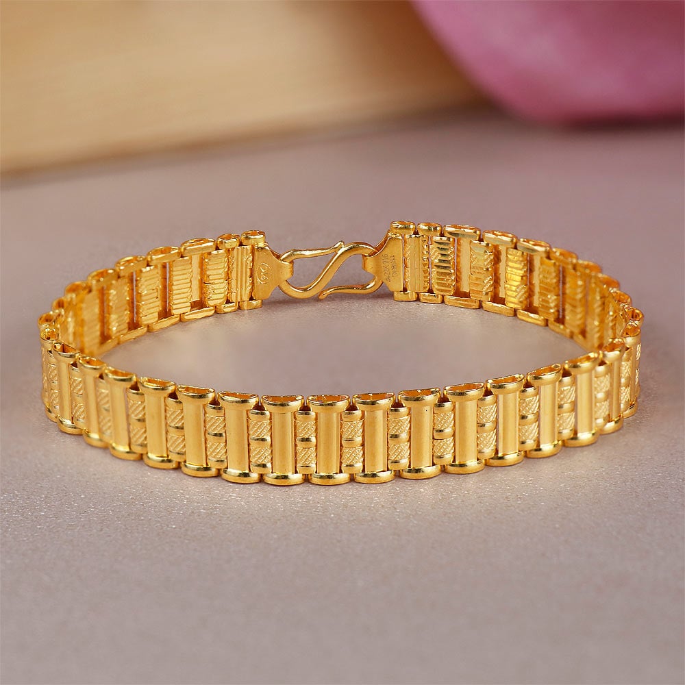 14k Two-tone Gold Men's Hand-polished Railroad Link Bracelet 8.5in GB168-8.5