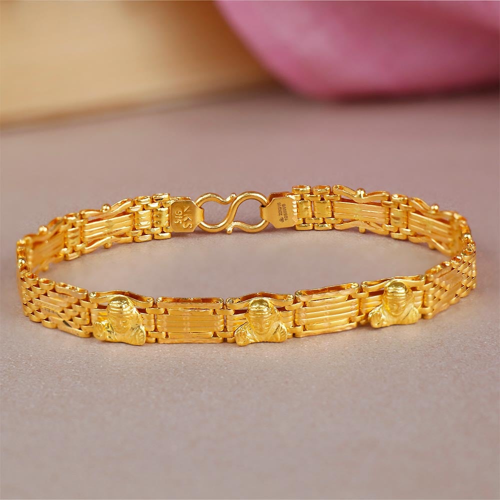 22K Gold Bracelet - BrMs27097 - 22K Gold bracelet for men's is designed  with embossed OM and Ganesh on the Bracelet. The Shine on th