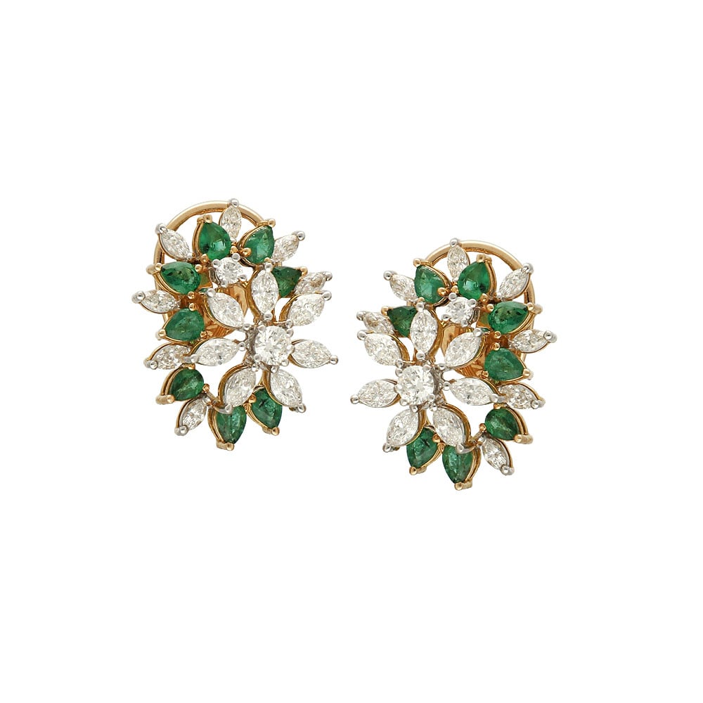 18Kt Diamond Emerald Stud Earrings 155VH7962_1
