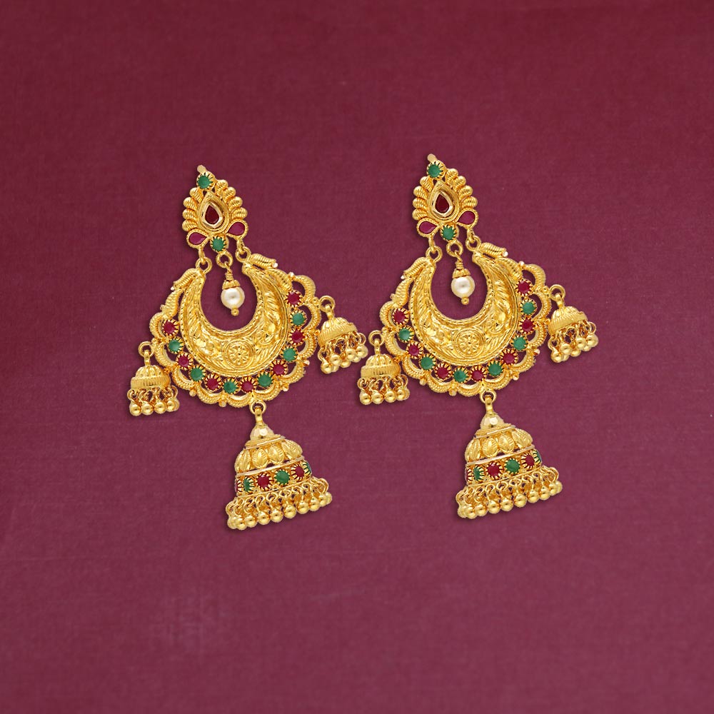 Lavish Gold Chandbali Earrings Designs With Jhumka Antique Imitation  Jewellery Online J22958