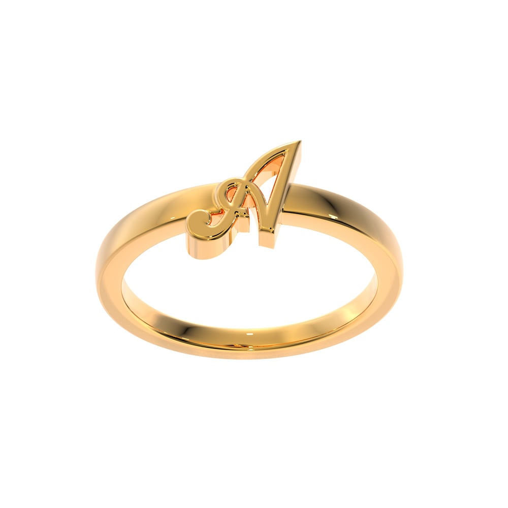 10k Yellow Gold Medium Initial Ring, Women's Initial Ring, Letter Ring, Gold  Alphabet Rings, Name Initial Ring, Medium Cursive Letter Ring - Etsy