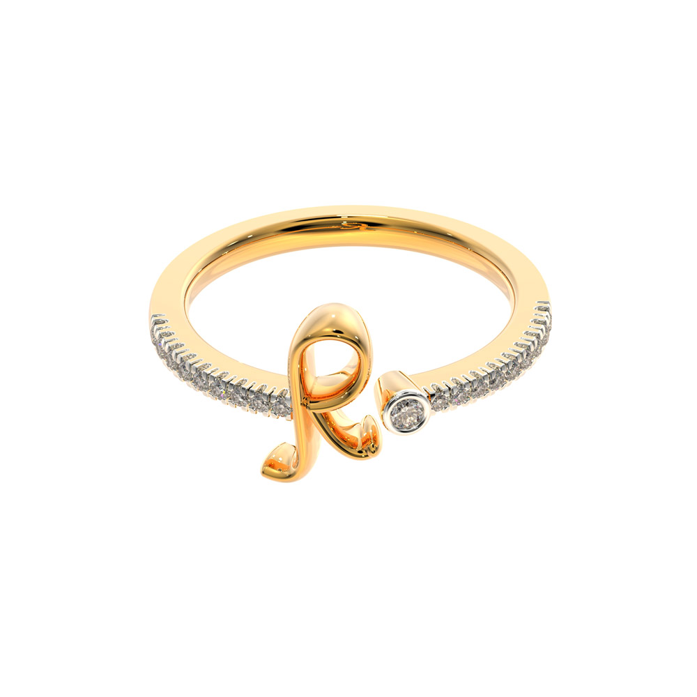 Gold New Design Stone R Letter Ring