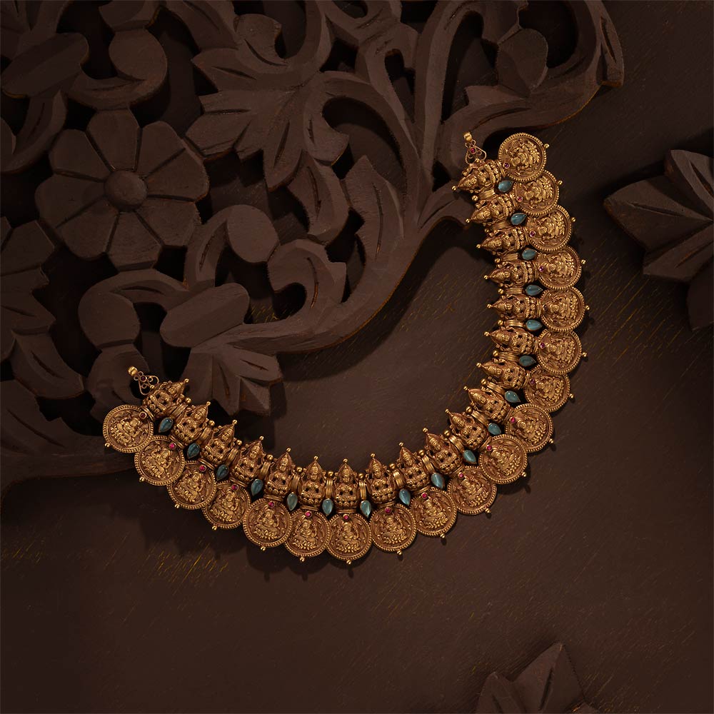 22Kt Gold Antique Lakshmi Kasu Necklace 123VG7382_1
