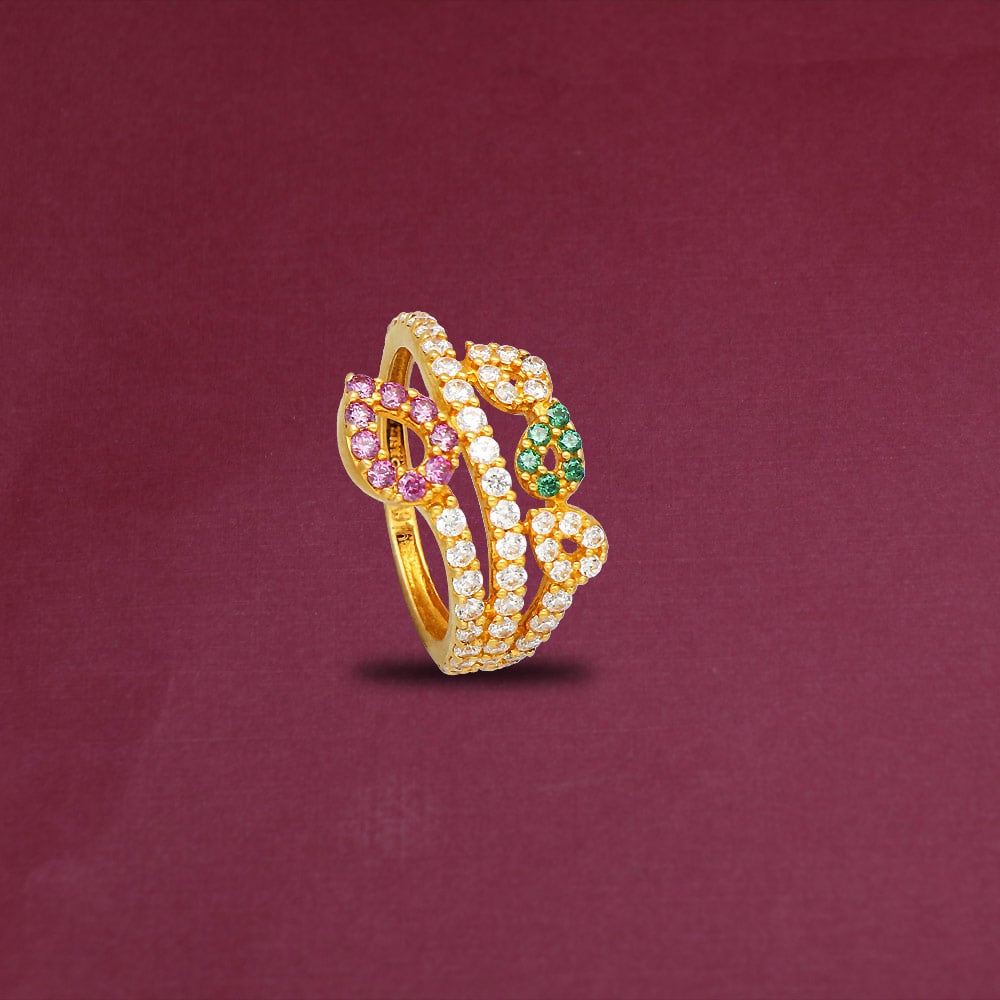 Buy quality 22k 91.6 Gold Pink stone diamond fancy design ring in Ahmedabad