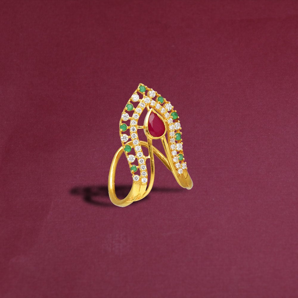 22K Gold Vanki Ring with Cz - 235-GVR415 in 4.600 Grams