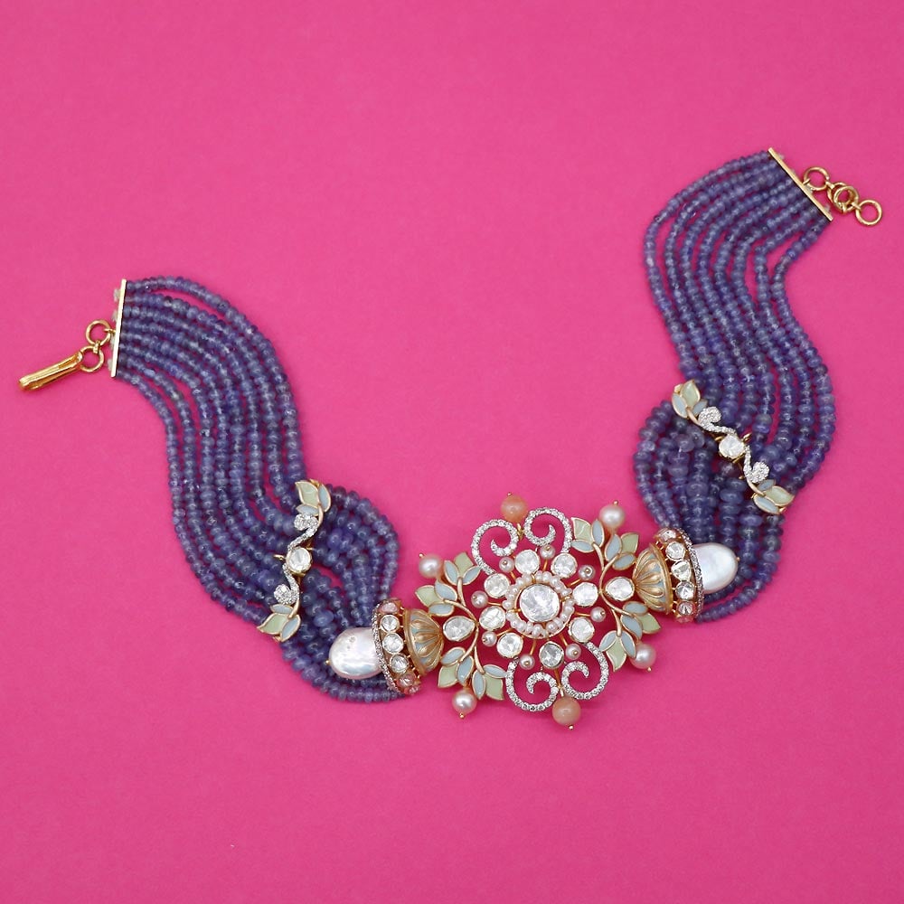 White and purple stone gold plated necklace – Jhillmill Fashion Jewellery
